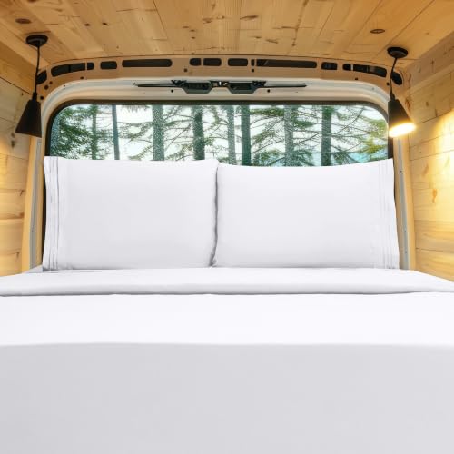 Image of Elegant Comfort Luxury 1500 Premium Hotel Quality Microfiber 4-Piece Sheet Set - Wrinkle Resistant, All Around Elastic Fitted Sheet, Deep Pocket up to 16 inch, RV Short Queen, White