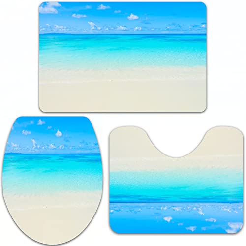 URSOPET Badteppich-Set 3-teilige, rutschfeste,Schöner tropischer Strand und Meer mit blauem Himmelshintergrund (4…