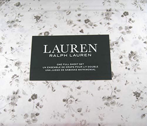 Lauren Full Size Floral Print Double Bed Sheet Set Bedding Gray and White Cotton