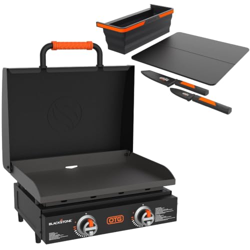 Blackstone Griddle 22 Inch, OTG Outdoor Tabletop Griddle with Built-in Hood, and Blackstone Accessories Cutting Board and Knives Set, Portable Grill for Camping, Tailgate Grilling, and Cooking