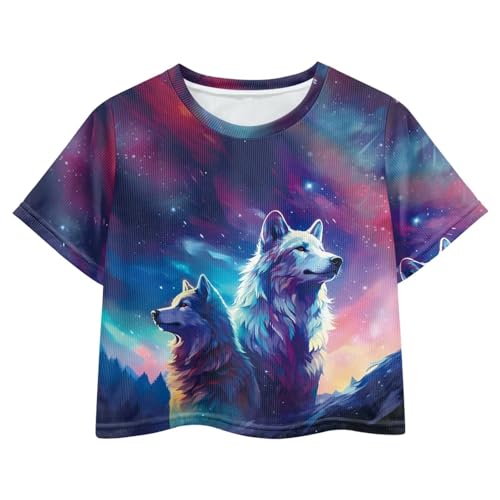 Image of Girls Crop Tops Cute Short Sleeve Shirts Fashion Tees for Kids Casual Crewneck Blouses Size 8-16 Years