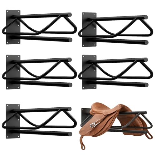 Noliven 6 Pack Wall Mounted Saddle Racks with Pad Bar, Heavy Duty Black Saddle Rack Stand, Sturdy Saddlestand for English & Western Saddles, Blankets & Horse Gear