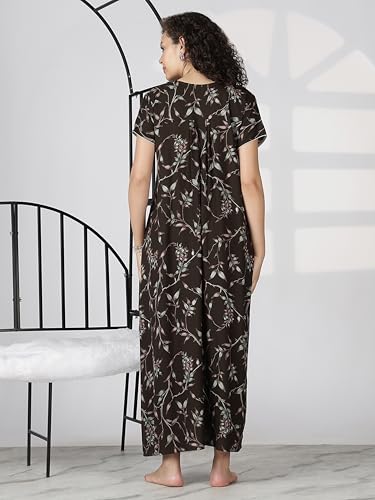 Image of 9shines Label Premium Alpine Maxi Designer Nighty | Floral Print Maxi for Women | Night wear for Women | | Full Length Night Gown for Women | Night Dress for Women Stylish (2467)