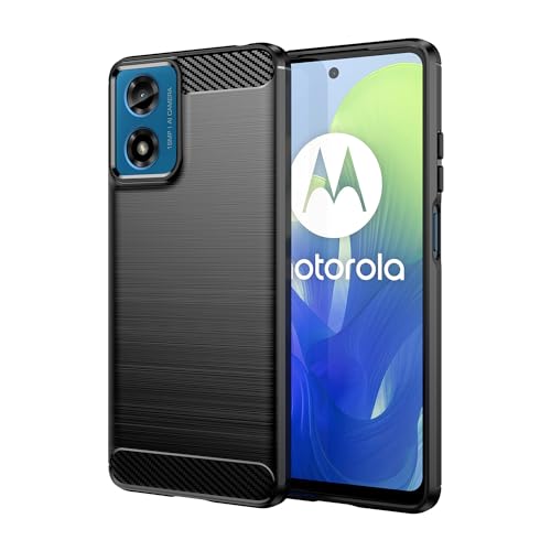 owlhold Funda para Motorola Moto G24 / E14 / G04 / G04s, Texturas cepilladas y de fibra carbono Carcasa, Ultrafina TPU Suave Militar Protector Capa Antigolpes,Anti-Raspaduras,Antideslizante Case,Negro