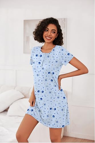 Image of Ekouaer 3 Pack Nightgowns for Women Short Sleeve Sleepshirt Button Down Nightshirt Soft Pajamas Dress Casual Sleepwear