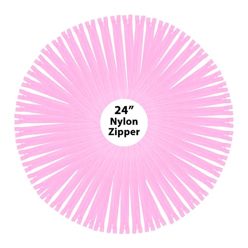 Image of Mandala Crafts 60 PCs Pink Closed-End 24 Inches Nylon Zippers for Sewing