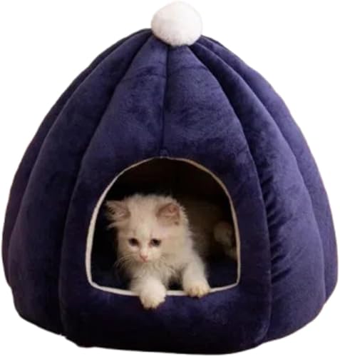 Rtwrsud 猫 テントハウス 冬 可愛い ペット ベット ドーム 寒さ対策 猫 ペットハウス 室内 小型犬 暖かい 犬小屋 洗える キャットベッド 猫寝床 ぐっすり眠れるカボチャ型半密閉犬小屋別荘秋冬ペット猫小屋マット取り外し可能ペット用品 (L,ネイ