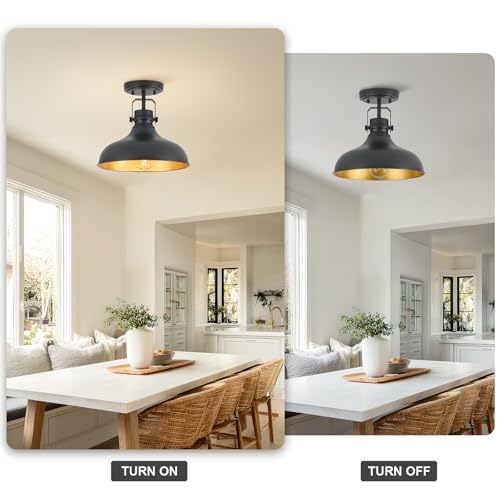 Image of Metal Semi Flush Mount Light Fixture 11.4 inch Ceiling Light Black
