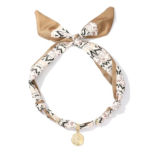 Pychee Scarf Necklace for Women Bandana Necklace with Gold Plated Pendant Heart Cross Moon Fashion Jewelry Gifts