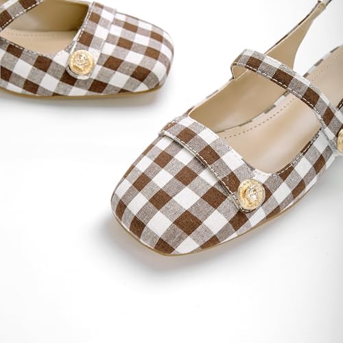 Image of Slingback Mary Jane Heels for Women Low Block Heel Closed Square Toe Pump Shoes Heels Classic Daily Office Dressy Shoes