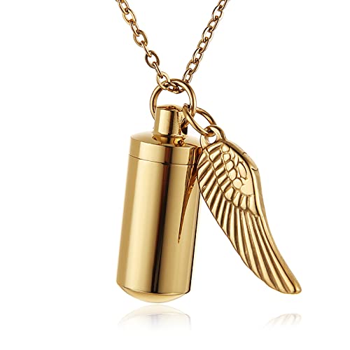 STWTR Stainless Steel Cylindrical Souvenir Capsule Pill Pendant Necklace, Cremated Ashes Pill Container Necklace