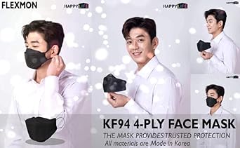 Happy Life SKY KF94 Face Mask, Black, Unisex Adult SIZE, Premium Individual Pack 4-Layer, Disposable Made in Korea.