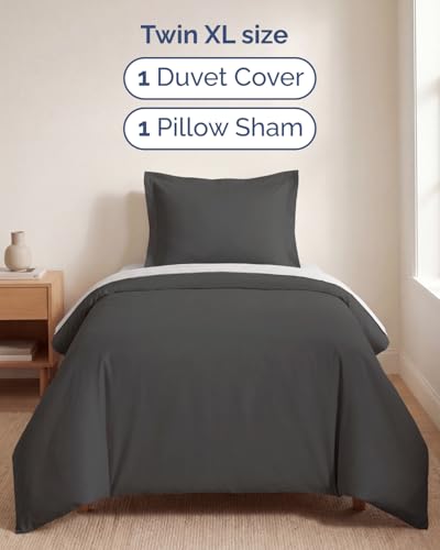 Image of Duvet Cover Twin /Twin XL Size Set - Extra Soft Twin /Twin XL Duvet Cover 68 inch x 90 inch with 1 Pillow Sham for Women, Men, Kids & Teens - Comfy, Easy-Care & Fade Free w / Zipper Closures & Ties (Charcoal)