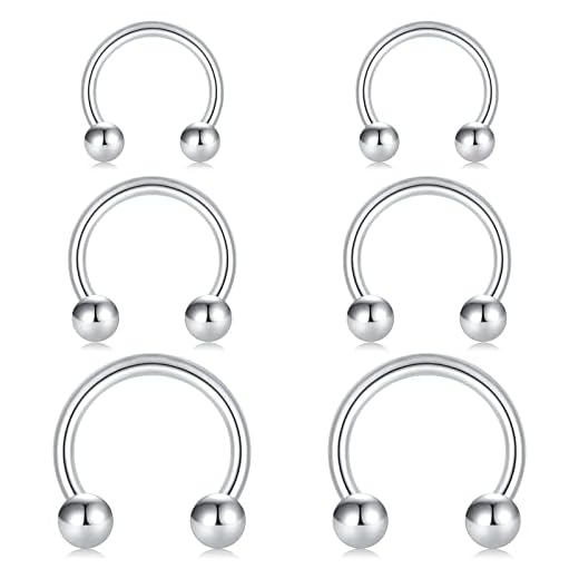 Briana Williams 6Piezas Piercing Caballo Nariz Labio Septum Helix 16G Acero Inoxidable 8/10/12mm Piercing Oreja Tragus