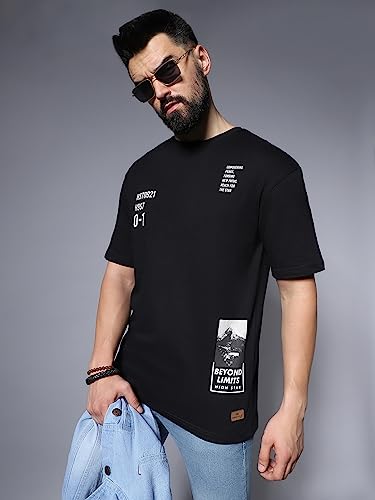 Image of HIGH STAR Men's Typography Applique Regular Fit T-Shirt