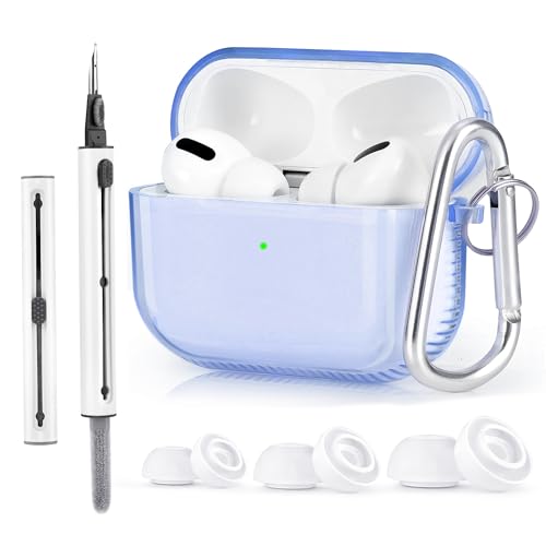 KOREDA [4 in 1] for AirPods Pro 2nd/1st Generation Case Cover with Cleaner Kit & Replacement Eartips(S/M/L), Soft Clear Protective AirPod Pro Case Shockproof Cover with Keychain for Women Men