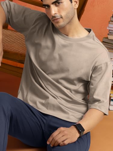 Image of DAMENSCH Statement Solid Oversized T Shirt for Men, Heavyweight, Anti-Pilling, Stylish, Relaxed Fit T Shirt for Men Cotton