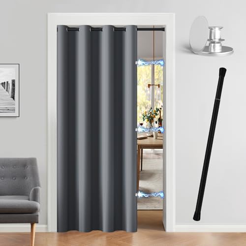 Vatge Magnetic Closet Curtain with Rod - W52 x L82, 1 Panel, Gray