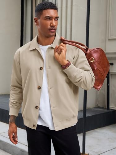 Runcati Mens Lightweight Jackets Button Down Casual Windbreaker Vintage Fall Bomber Jacket with Pockets2