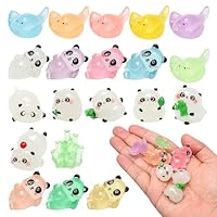 Mini Resin Animals, 20 Pack Funny Mixed Tiny Resin Animals Cute Glow in the Dark Manta Ray Panda Little Figures Ornaments for Fairy Garden, Dollhouse, Aquarium, Craft, Miniature Scene, Party Favours