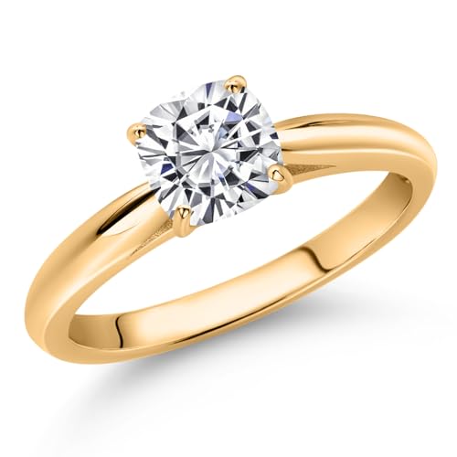 Gem Stone King 0.70 Ct 10K Yellow Gold 5MM Cushion Lab Grown Diamond Engagement Ring | Wedding Anniversary Promise Ring For Women | DEF Color | VVS-VS Clarity | Available In Size 5, 6, 7, 8, 92