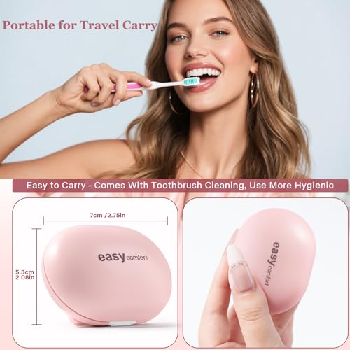 Portable Rechargeable Toothbrush Cleaner Case, Toothbrush Cover Case for Home and Travel Sterilizing Compatible with Electric and Manual Brushes(Pink)
