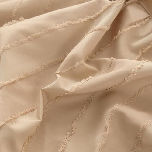Bed Skirt Queen Size, Ruffled Bed Skirt with Split Corners, Queen Bed Skirts 16 Inch Drop with Platform, Striped Boho Tufted Queen Size Bed Skirting, Striped, Light Camel, 16'' Queen