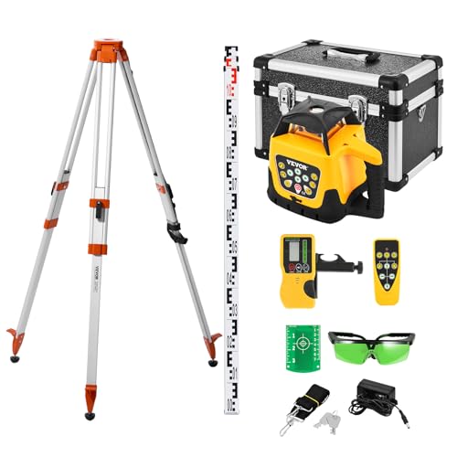 VEVOR Kit Niveau Laser Rotatif Faisceau Vert Niveau Laser Rotatif 360° avec Trépied et Mire, Portée 500 m, Pente Réglable, Angle de Balayage Flexible, Précis, avec Télécommande et Étui de Transport