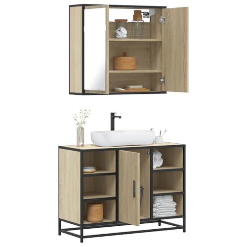 NiuBIKeLasI 2 Piece Bathroom Furniture Set, Sonoma Oak Engin