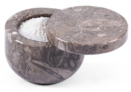 Earthen Crafts Oceanic 3" Marble Salt Cellar with Lid Salt Box - Salt and Spice Jar Storage Magnetic Lock Lid Container – Salt Crock for Sea Salt, Flaky Salt, and Sugar