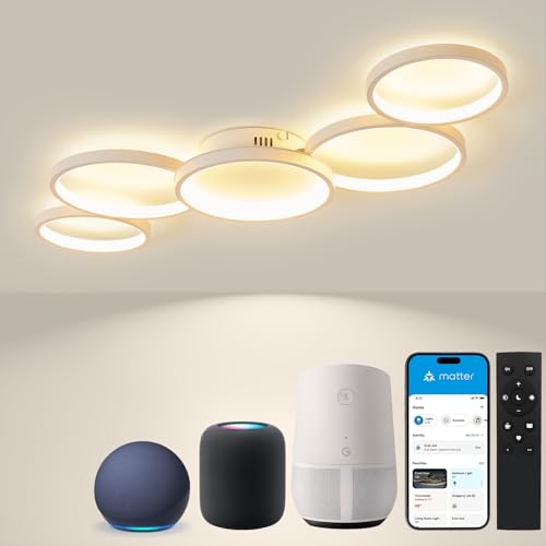BAYHT Deckenlampe mit Fernbedienung Wohnzimmerlampe with Matter Kompatibel eWeLink App 56W 5600lm 3000K-6000K Modern LED Deckenleuchte Für Schlafzimmer Wohnzimmer (100cm Weiß)
