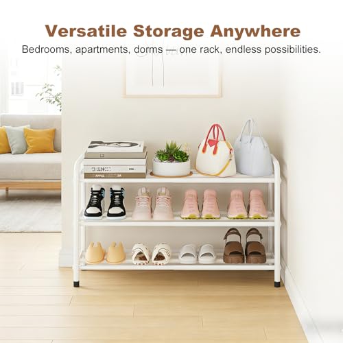Image of KANAV 3-Tier Expandable Shoe Rack, Heavy Duty Adjustable Metal Shoe Organizer for Closet & Entryway, Freestanding, Tool-Free Assembly, White