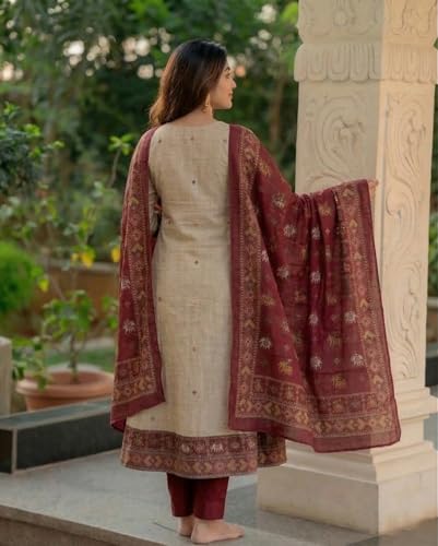 Image of ANNI Designer Kurta Sets for Women Viscose Printed | Kurta Pant Dupatta Set | A-Line Kurti Set for Women | Round Neck 3 /4 Sleeve Ethnic Suit | Designer Indian Kurti Outfit with Pants