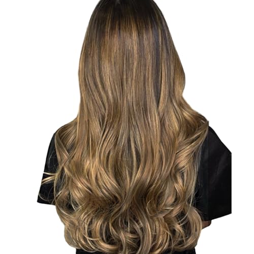 Image of WENNALIFE Wire Hair Extensions Real Human Hair 20 inch 110g Light Ash Brown to Warm Chocolate Highlighted Caramel Blonde Remy Hair Extensions Invisible Transparent Wire Fish Li