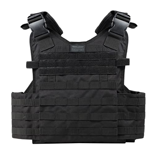 Eagle Sky Tactical Vest | Tough 500D Nylon | Universal Adjustable Size | Breathable 3D Mesh Liner (Black) #TOP1