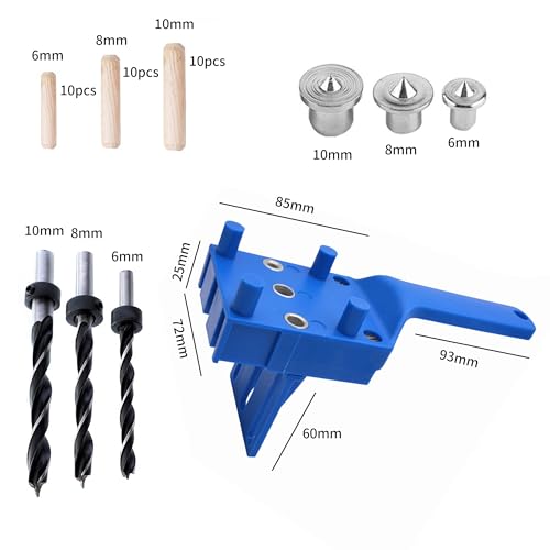 Dowel Jig Kit 41PCS Woodworking Dowel Jig Kit 6/8/10mm, Pocket Hole Jig Kit, Doweling Jig, Jigs Doweling Hole Saw Tools (Blue) - Image 2