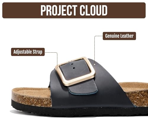 Image of Project Cloud 100% Genuine Leather Sandals Women Dressy Beach Essentials Slides for Women Footwear - Lightweight with Memory Foam Insole Sandals for Women 2026 - Womens Slides