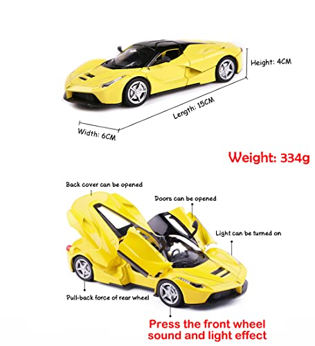 Image of Alloy Collectible Ferrari Race Laferrari Pull Back Vehicles Cars Model with Lights and Sounds - Yellow