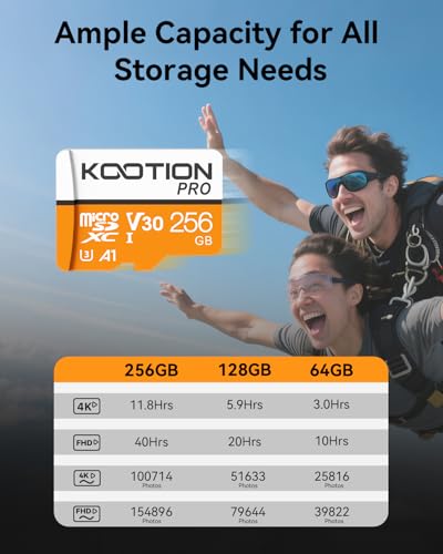 Image of KOOTION 256GB Micro SD Card 3Pack,TF Card Micro SDXC Memory Card V30 A1 App Performance High Speed microSD Card, U3, V30, A1