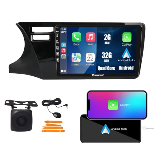 Kunfine Car CarPlay Android Navegação Automática Rádio GPS Estéreo Câmera Reversa Tela IPS Touchscre