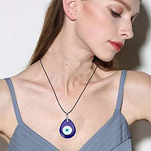 YWMAN Evil Eye Necklace - Blue Turkish Glass Leather Rope Choker - Protection Pendent Necklace Jewelry for Women4