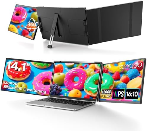 Omiodo 14" Laptop Bildschirm Erweiterung Screen Extender FHD 1200P Anti-Glare Ultradünn Tragbarer Monitor Für Laptop mit Ständer Plug & Play–für 13-17" Windows Mac Android Chrome,M