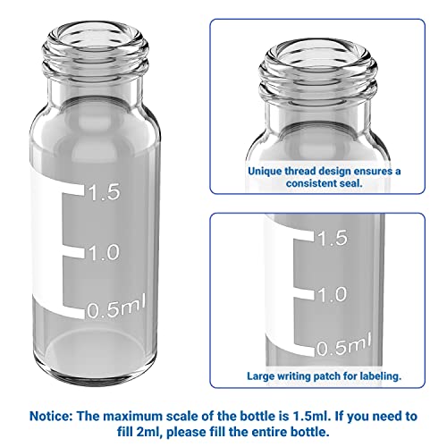 2Ml Autosampler Vials With Caps, Lab Clear Vial 1000 Pcs, 9-425 Hplc Vials With Blue Screw Caps, Writing Patch, Graduation, Blue Ptfe & White Silicone Pre-Slit Septa #TOP3