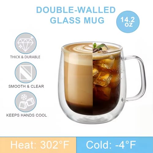 Roran 14.2oz Double Wall Glass Mugs