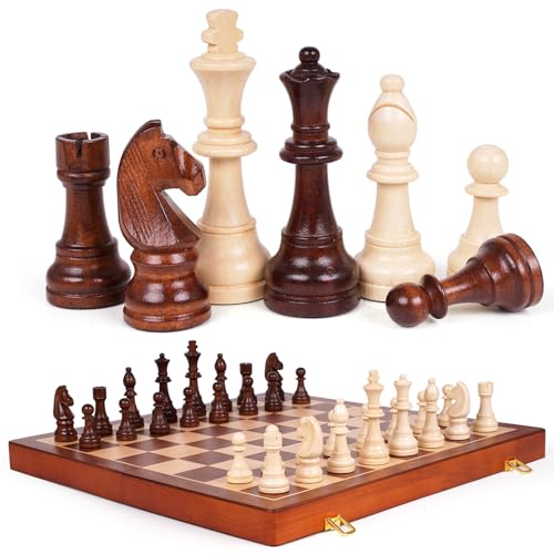 Tablero de ajedrez plegable de madera 20 pulgadas miniatura 1