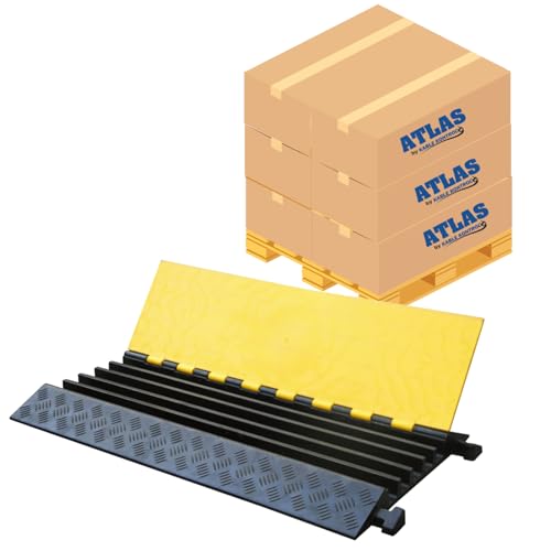Image of Kable Kontrol Atlas Heavy Duty Cable Protector Ramp - 5 Channel Bulk Wholesale Pallet - 20 Pcs - 36 inch Long Black & Yellow - 36,000 Lbs Capacity - Rubber Speed Bump Wire Protector Cord Cover - CP9988