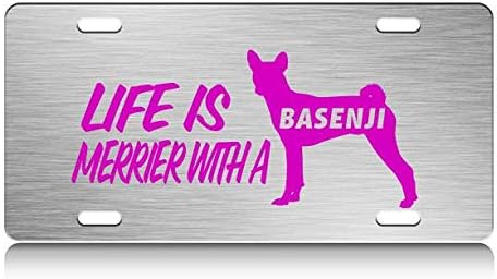 Life is Merrier with A Basenji Dog S.Steel Car SUV Truck License Plate Decorative Tag Chrome-D#o64