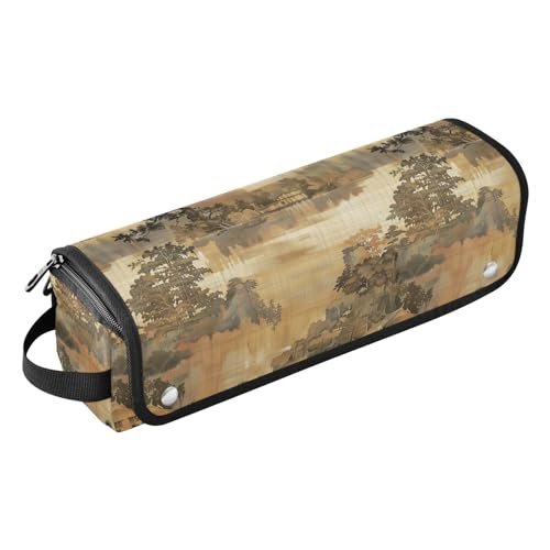 Bolsa de viaje para herramientas de cabello para mujeres con funda con base para plancha y organizador impermeable para plancha alisadora, rizadora y accesorios de cuidado del cabello, marrón con pintura china de paisaje portátil miniatura 1