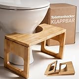 WERTO Toilettenhocker Klappbar aus Bambus-Holz - Ergonomischer Klohocker fürs Erwachsene - 𝗥𝘂𝘁𝘀𝗰𝗵𝗳𝗲𝘀𝘁 & Stabil - WC Hocker für Badezimmer - Mit 4X Anti-Rutsch-Pads