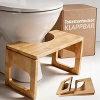 WERTO Toilettenhocker Klappbar aus Bambus-Holz - Ergonomischer Klohocker fürs Erwachsene - 𝗥𝘂𝘁𝘀𝗰𝗵𝗳𝗲𝘀𝘁 & Stabil - WC Hocker für Badezimmer - Mit 4X Anti-Rutsch-Pads